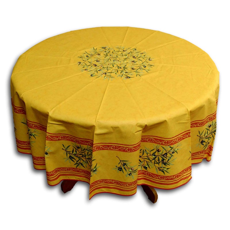 La Cigale Oliviere Wipeable Tablecloth Spill Resistant Acryllic Coated, Floral Cotton French Provencal Tablecloth for Round Tables, for Indoor and Outdoors, Yellow, 71-in Round - Image 2
